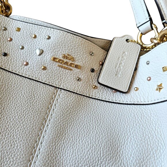 Coach Lexy Stardust Cream Bedazzled Leather Hobo Bag - Picture 5 of 11